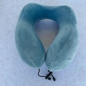 Brookstone Travel Neck Pillow Adjustable Strap Soft Plush‎ Comfort Teal